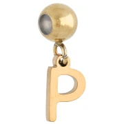 Perle stoppeur 5 mm avec breloque lettre P - Acier inoxydable 304 Doré x1