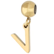 Perle stoppeur 5 mm avec breloque lettre V - Acier inoxydable 304 Doré x1