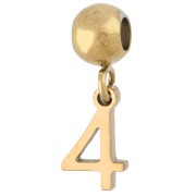 Perle stoppeur 5 mm avec breloque chiffre 4 - Acier inoxydable 304 Doré x1