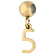 Perle stoppeur 5 mm avec breloque chiffre 5 - Acier inoxydable 304 Doré x1