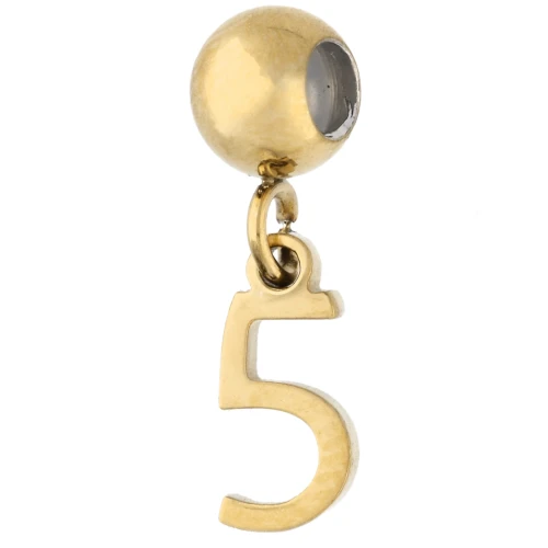 Perle stoppeur 5 mm avec breloque chiffre 5 - Acier inoxydable 304 Doré x1