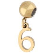 Perle stoppeur 5 mm avec breloque chiffre 6 - Acier inoxydable 304 Doré x1