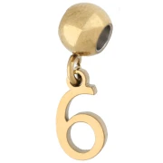 Perle stoppeur 5 mm avec breloque chiffre 6 - Acier inoxydable 304 Doré x1