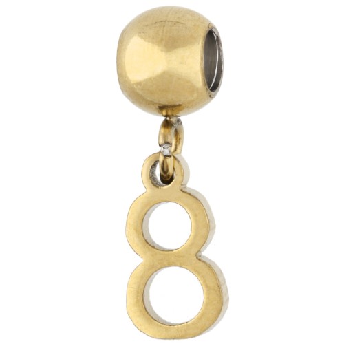 Perle stoppeur 5 mm avec breloque chiffre 8 - Acier inoxydable 304 Doré x1