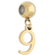 Perle stoppeur 5 mm avec breloque chiffre 9 - Acier inoxydable 304 Doré x1