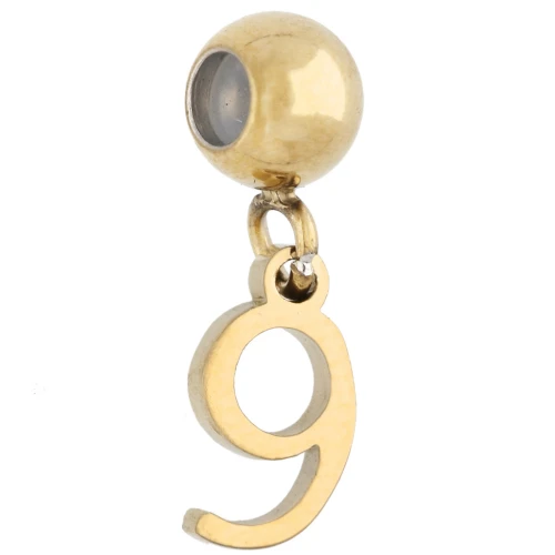 Perle stoppeur 5 mm avec breloque chiffre 9 - Acier inoxydable 304 Doré x1
