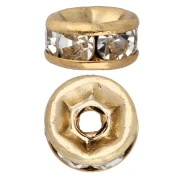 Perles rondelle strass 6 mm - Acier inoxydable 304 Doré - Crystal x1