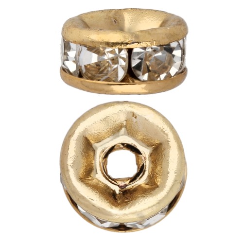 Perles rondelle strass 6 mm - Acier inoxydable 304 Doré - Crystal x1