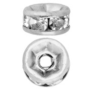 Perles rondelle strass 6 mm - Acier inoxydable 304 - Crystal x1