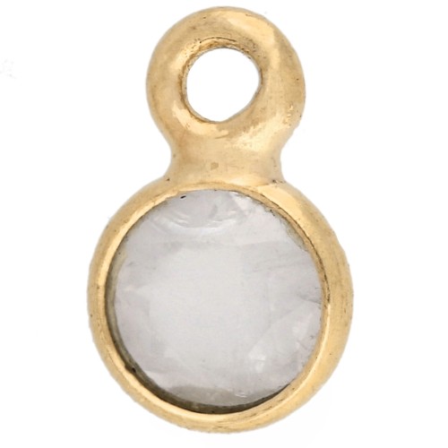 Breloque ronde facettée 5 mm - Plaqué or 3 microns - Quartz Rose x1