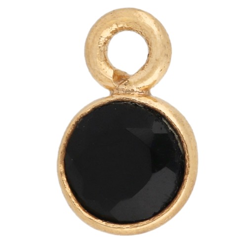 Breloque ronde facettée 5 mm - Plaqué or 3 microns - Black Onyx x1