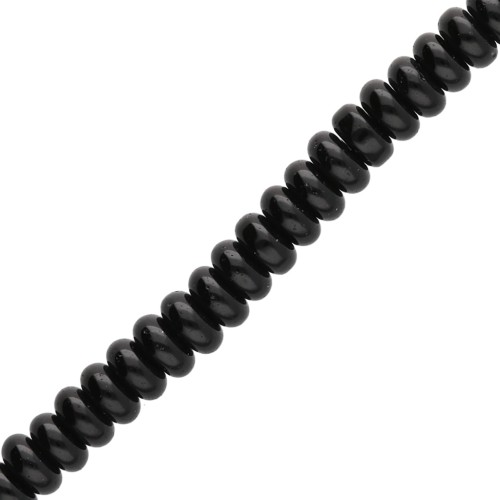 Perles rondelles - Heishi en verre 6x3 mm - Noir x37cm