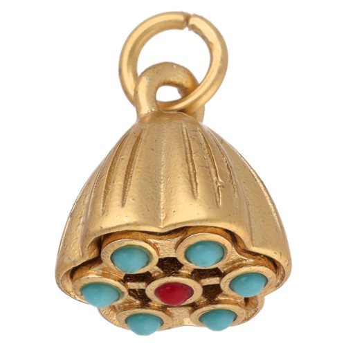 Breloque fleur 10 mm avec imitation pierres gemmes - Doré à l'or fin x1
