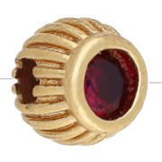 Perle ronde striée 5 mm avec pierre gemme - Grenat - Doré à l'or fin x1|raw }}