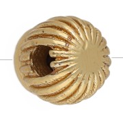 Perle ronde striée 5 mm avec pierre gemme - Grenat - Doré à l'or fin x1