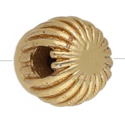 Perle ronde striée 5 mm avec pierre gemme - Grenat - Doré à l'or fin x1