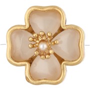 Perle trèfle avec pistil 13mm multitrous & cabochons imitation nacre - Doré Or fin