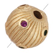 Perle ronde striée 7mm et oxydes de Zirconium - Doré à l'or fin - Fuchsia - Vert|raw }}