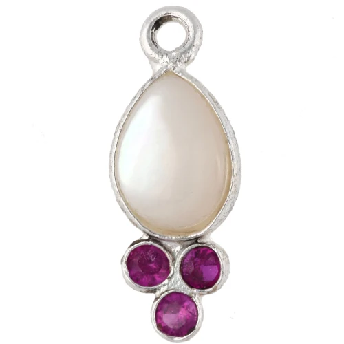 Pendentif goutte 18x7mm pierre gemme Placage Argent fin - Nacre et Calcédoine rose