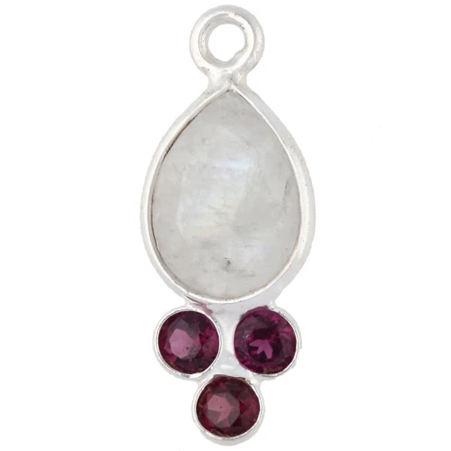 Pendentif goutte 18x7mm pierre gemme Placage Argent fin - Pierre de lune et Grenat