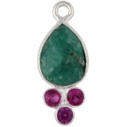 Calcédoine Rose - Pendentif goutte 18x7mm pierre gemme Placage Argent fin imit Emeraude & Calcédoine Pendentif goutte 18x7mm pierre gemme Placage Argent fin imit Emeraude & Calcédoine