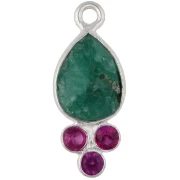 Pendentif goutte 18x7mm pierre gemme Placage Argent fin imit Emeraude & Calcédoine