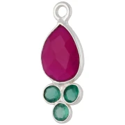 Pendentif goutte 18x7mm pierre gemme Placage Arg fin - Calcédoine Rose & Onyx vert