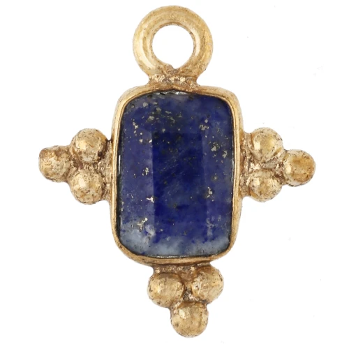 Breloque rectangle facettée 13x11 mm pierre gemme - Doré à l'or fin - Lapis lazuli