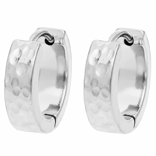 Dormeuses créoles rondes large martelées 14 mm - Acier inoxydable 316L x2