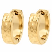 Doré Or Fin - Or 24K - 999/1000 - Dormeuses créoles rondes large martelées 14 mm - Acier inoxydable 316L Doré x2 Dormeuses créoles rondes large martelées 14 mm - Acier inoxydable 316L Doré x2