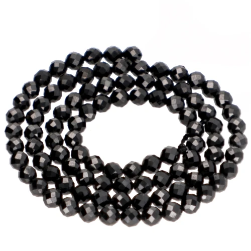 Perles rondes facettées 4 mm pierre gemme - Spinelle noir x38cm