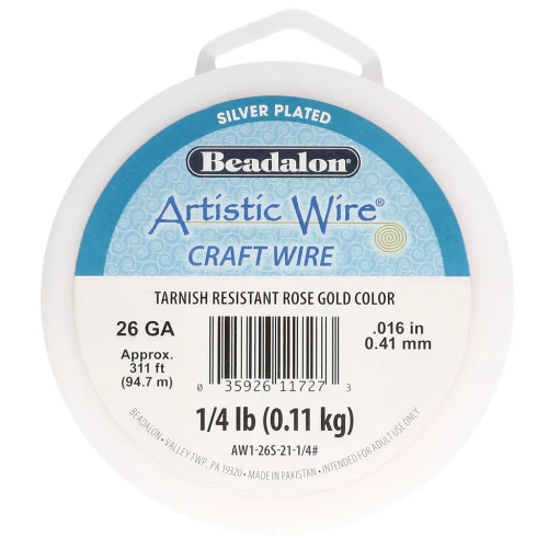 Fil de cuivre Artistic Wire 0.41 mm Plaqué Argent Doré Rose anti-ternissement x94.7m