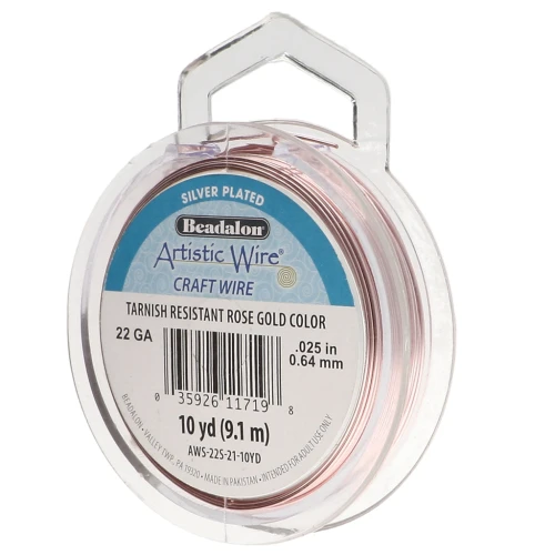 Fil de cuivre Artistic Wire 0.64 mm Plaqué Argent Doré Rose anti-ternissement x9.1m