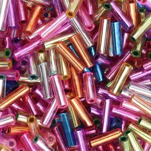 Perles rocailles tubes Preciosa 6.5x2 mm - Mix Multicolore Silver Lined x20g