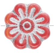 Perles fleurs 18 mm en verre - Rouge Argenté x4