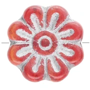 Perles fleurs 18 mm en verre - Rouge Argenté x4