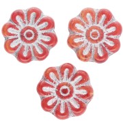 Perles fleurs 18 mm en verre - Rouge Argenté x4
