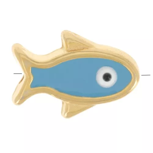 Perle poisson résine époxy oeil porte bonheur 12x8 mm - Turquoise - Doré x1