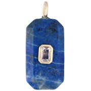 Pendentif rectangle 34x15 mm pierre gemme et CZ - Lapis Lazuli -Jaune ou Crystal