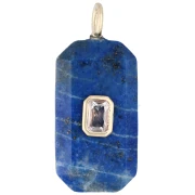 Pendentif rectangle 34x15 mm pierre gemme et CZ - Lapis Lazuli -Jaune ou Crystal