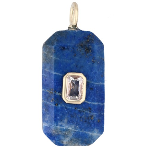 Pendentif rectangle 34x15 mm pierre gemme et CZ - Lapis Lazuli -Jaune ou Crystal