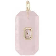 Quartz rose - Pendentif rectangle 34x15 mm pierre gemme et CZ - Quartz rose - Jaune ou Crystal Pendentif rectangle 34x15 mm pierre gemme et CZ - Quartz rose - Jaune ou Crystal