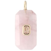 Pendentif rectangle 34x15 mm pierre gemme et CZ - Quartz rose - Jaune ou Crystal