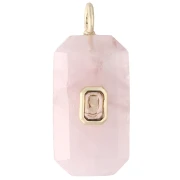 Pendentif rectangle 34x15 mm pierre gemme et CZ - Quartz rose - Jaune ou Crystal