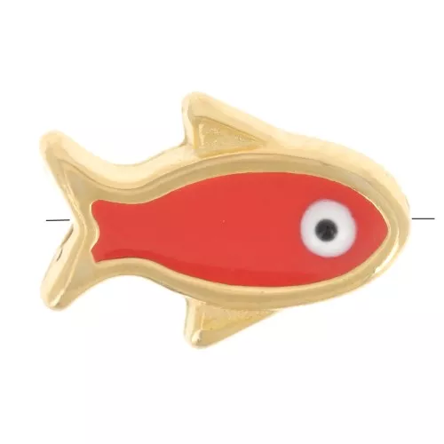 Perle poisson résine époxy oeil porte bonheur 12x8 mm - Corail - Doré x1