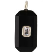 Crystal - Pendentif rectangle 34x15 mm pierre gemme et CZ - Onyx noir - Jaune ou Crystal Pendentif rectangle 34x15 mm pierre gemme et CZ - Onyx noir - Jaune ou Crystal