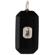 Pendentif rectangle 34x15 mm pierre gemme et CZ - Onyx noir - Jaune ou Crystal