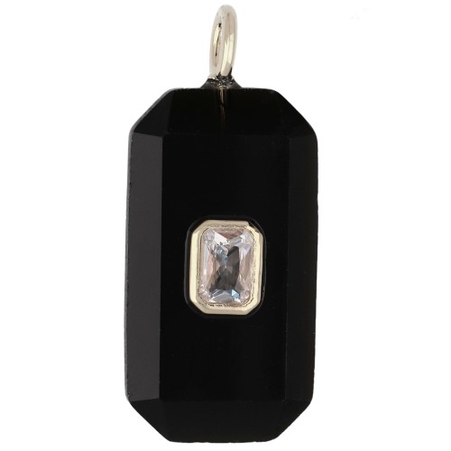 Pendentif rectangle 34x15 mm pierre gemme et CZ - Onyx noir - Jaune ou Crystal