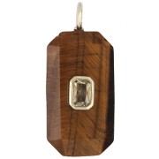 Pendentif rectangle 34x15mm pierre gemme et CZ - Oeil de tigre -Jaune ou Crystal