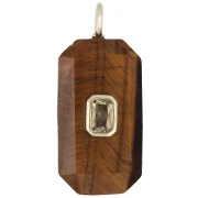 Pendentif rectangle 34x15mm pierre gemme et CZ - Oeil de tigre -Jaune ou Crystal